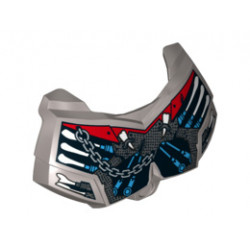 Large Figure Chest Armor Small with 6 White Bones, Dark Azure Pistons, and Silver Chain on Red and Silver Armor Plating Pattern: {сребърно метален}