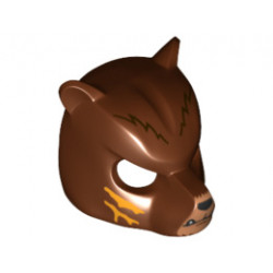 Minifigure, Headgear Mask Bear with Black Nose, Medium Nougat Face and Orange Slash Marks Pattern: {червеникаво-кафяв}