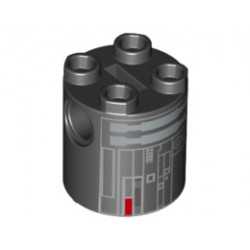 Brick, Round 2 x 2 x 2 Robot Body with Gray Lines and Red and Silver Pattern (Imperial Astromech Droid): {черен}