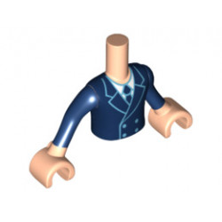 Torso Mini Doll Friends Dark Blue Jacket with Tie over White Shirt Pattern, Light Nougat Arms with Hands with Dark Blue Sleeves Pattern : {светло нуга}