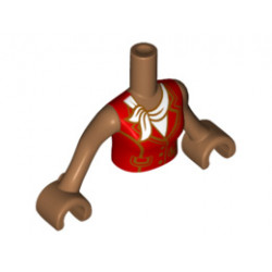 Torso Mini Doll Friends Red Top with Gold Pockets, Buttons and Trim, White Scarf Pattern, Medium Nougat Arms with Hands: {умерен нуга}
