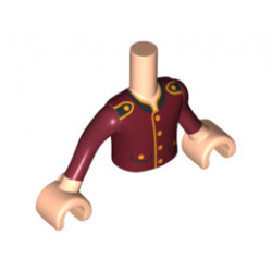 Torso Mini Doll Friends Dark Red Jacket with 2 Pockets, Gold Buttons and Black Collar Pattern, Light Nougat Arms with Hands with Dark Red Sleeves Pattern : {светло нуга}
