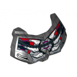 Large Figure Chest Armor Small with 6 White Bones, Magenta Wires, and Pearl Dark Gray Chain on Red and Silver Armor Plating Pattern : {титаниево метален}