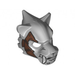 Minifigure, Headgear Mask Tiger with White Fang, Copper Fang and Copper Armor with Rivets Pattern: {умерено каменно сив}