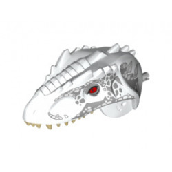 Dinosaur Head Indominus rex with Pin, Tan Teeth, Red Eyes and Light Bluish Gray Scales Pattern: {бял}
