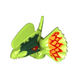 Dinosaur Head Dilophosaurus with Dark Green and Red Around Eyes and Red and Orange on Frill Pattern: {ярко жълто-зелен}