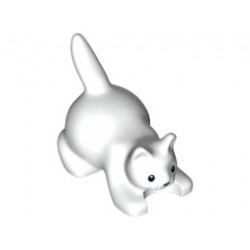 Cat, Crouching with Black Eyes, Nose and Whisker Dots Pattern: {бял}