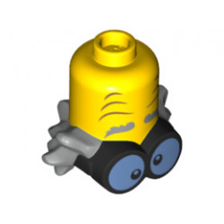 Minifigure, Headgear Extended Head with Eyebrows and Wrinkles, Black and Blue Goggles and Messy Light Bluish Gray Hair Pattern: {ярко жълт}