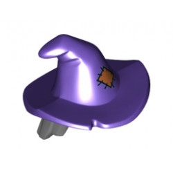 Minifigure, Hair Combo, Hair with Hat, Mid-Length Scraggly with Dark Purple Floppy Witch Hat with Orange Patch Pattern: {тъмно каменно сив}