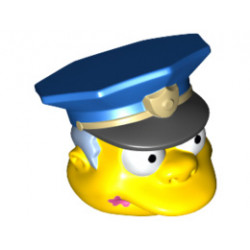 Minifigure, Head Modified Simpsons Chief Wiggum with Pink Doughnut Frosting Splotch on Mouth Pattern: {ярко жълт}