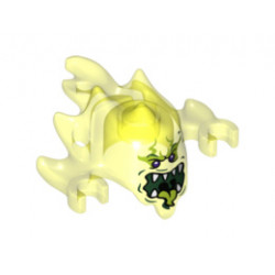 Minifigure, Headgear Mask Ninjago Skreemer with Dark Purple Eyes and Mouth Open with White Pointed Teeth and Yellowish Green Tongue Pattern : {прозрачно флуорисциращо зелен}