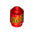 Brick, Round 1 x 1 Open Stud with Black, Yellow and White 'BUZZ COLA' Pattern: {ярко червен}