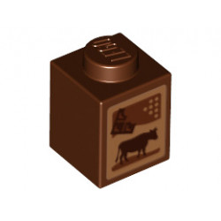 Brick 1 x 1 with Cow and Chocolate Pattern (Chocolate Milk Carton): {червеникаво-кафяв}