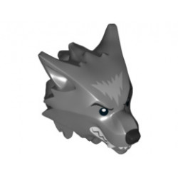 Minifigure, Head Modified Werewolf with Smooth Hair and Brow with Black Nose, White Teeth and Fangs and Gray Fur Pattern: {тъмно каменно сив}
