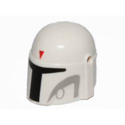 Minifigure, Headgear Helmet with Holes, SW Mandalorian with Red Triangle and Light Bluish Gray Pattern: {бял}