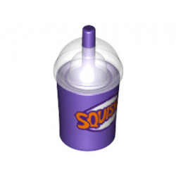 Minifigure, Utensil Cup, Dome Lid Cup and Straw with Trans-Clear Lid and Dark Purple and Orange 'SQUISHEE' Pattern: {светло виолетов}