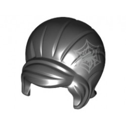 Minifigure, Hair Female Beehive Style with Sideways Fringe with Silver Spider in Web Pattern: {черен}