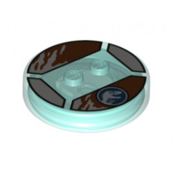 Dimensions Toy Tag 4 x 4 x 2/3 with 2 Studs for Owen #15 with Jurassic World Logo and Brown Ragged Edges Pattern: {прозрачно светло син}