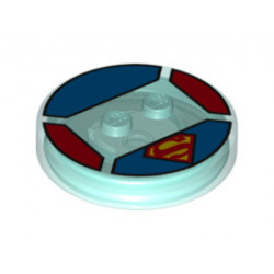 Dimensions Toy Tag 4 x 4 x 2/3 with 2 Studs for Superman #18 with Yellow and Red Superman 'S' Logo Pattern: {прозрачно светло син}