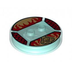 Dimensions Toy Tag 4 x 4 x 2/3 with 2 Studs for Laval #42 with Gold Chima Lion Symbol and Red Fire Pattern: {прозрачно светло син}