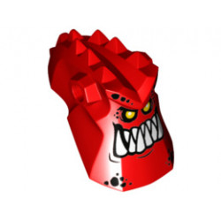 Minifigure, Head Modified Alien with Spikes on Top and Holes on Sides with Pointed Teeth and Orange Eyes Pattern: {ярко червен}