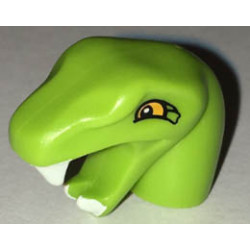 Minifigure, Head Modified Snake Short Neck with Open Mouth with White Fangs and Bright Light Orange Eyes Pattern: {ярко жълто-зелен}