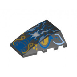Wedge 4 x 4 No Studs with Dragon Head and 2 Golden Eyes and White and Blue Lightning Pattern (10725): {черен}