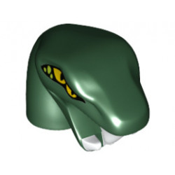 Minifigure, Head Modified Snake Short Neck with Open Mouth with White Fangs and Four Yellow Eyes Pattern: {земно зелен}