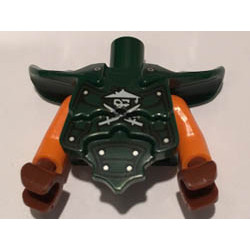 Torso, Modified Short with Armor Breastplate with Shoulder Ridges, Rivets and Ninja Skull with Crossed Swords Pattern / Orange Arms / Reddish Brown Hands : {земно зелен}
