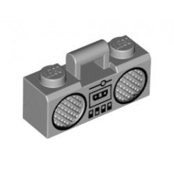 Minifigure, Utensil Radio Boom Box with Handle with Black Cassette Player, Switches and Rimmed Speakers Pattern: {умерено каменно сив}