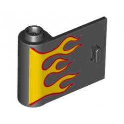 Door 1 x 3 x 2 Left - Open Between Top and Bottom Hinge with Red and Yellow Flames Pattern: {черен}