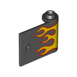 Door 1 x 3 x 2 Right - Open Between Top and Bottom Hinge with Red and Yellow Flames Pattern: {черен}