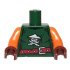 Torso Ninjago Female Shirt Tattered with White Skull with Crossed Swords Logo, Dark Red Belt with Buckle Pattern / Orange Arms / Reddish Brown Hands: {земно зелен}