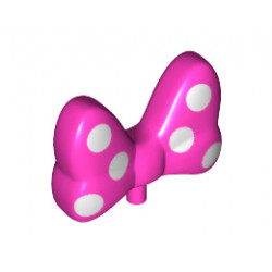 Minifigure, Bow Large with Pin Attachment with 6 White Polka Dots on Front and Back Pattern: {ярко пурпурен}