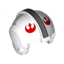 Minifigure, Headgear Helmet SW Rebel Pilot with Dark Bluish Gray Stripe and Red Rebel Logo Pattern (Will Scotian): {бял}