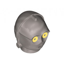 Minifigure, Head Modified SW C-3PO / K-3PO Protocol Droid with Yellow Eyes Pattern: {сребърно метален}