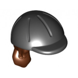 Mini Doll, Hair Combo, Hair with Hat, Long Ponytail, Side Bangs, Hole in Back with Black Horse Riding Helmet Pattern: {червеникаво-кафяв}