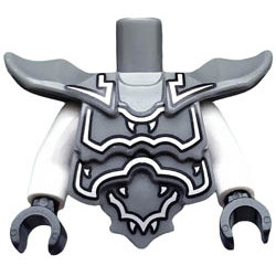 Torso, Modified Short with Armor Breastplate with Shoulder Ridges and Silver Decoration Pattern / White Arms / Black Hands: {тъмно каменно сив}