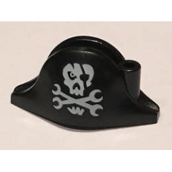 Minifigure, Headgear Hat, Pirate Bicorne with Skull with Eyepatch and Wrenches Crossbones Pattern: {черен}