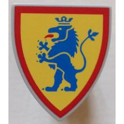 Minifigure, Shield Triangular with Lion Standing Blue on Yellow Background Pattern: {умерено каменно сив}