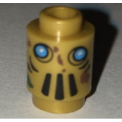 Brick, Round 1 x 1 Open Stud with Robot Face with Dark Azure Eyes, Black Vents and Reddish Brown Splotches Pattern (Tai-D): {топло златист}