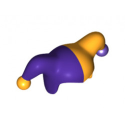 Minifigure, Headgear Jester's Cap with Dark Purple Right Side and Dark Purple Pom Pom Left Side Pattern: {огнено жълто-оранжев}