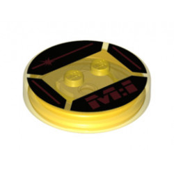 Dimensions Toy Tag 4 x 4 x 2/3 with 2 Studs for Ethan Hunt #51 with Red Lines and 'M:I' on Black Background Pattern: {прозрачно жълт}