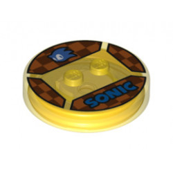 Dimensions Toy Tag 4 x 4 x 2/3 with 2 Studs for Sonic the Hedgehog #59 with Blue Sonic Head and 'SONIC' on Checkerboard Background Pattern : {прозрачно жълт}