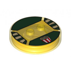 Dimensions Toy Tag 4 x 4 x 2/3 with 2 Studs for Stripe #62 with Red and White Popcorn Bucket on Dark Green Background Pattern: {прозрачно жълт}