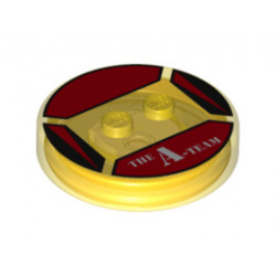 Dimensions Toy Tag 4 x 4 x 2/3 with 2 Studs for B.A Baracus #46 with Red Triangles and 'THE A-TEAM' Pattern: {прозрачно жълт}