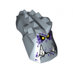 Minifigure, Head Modified Alien with Spikes on Top and Holes on Sides with Two Jagged White Teeth, Yellow Eyes and Dark Purple Spots Pattern (Grimroc) : {пясъчно син}