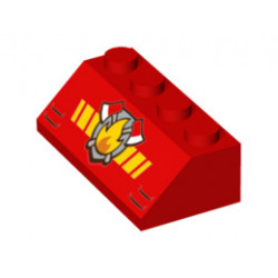 Slope 45 2 x 4 with Fire Logo with Yellow Diagonal Stripes and Black Vents Pattern: {ярко червен}