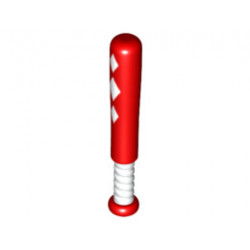 Minifigure, Utensil Baseball Bat 4L with White Grip Handle and 3 White Diamonds Pattern: {ярко червен}