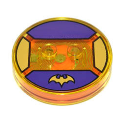 Dimensions Toy Tag 4 x 4 x 2/3 with 2 Studs for Batgirl #71 with Batman Logo on Dark Purple Background Pattern: {прозрачно жълт}